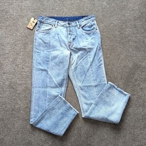 Buffalo Relaxed Boyfriend Madison Jeans Size 27 Raw Hem Blue Denim Button Fly